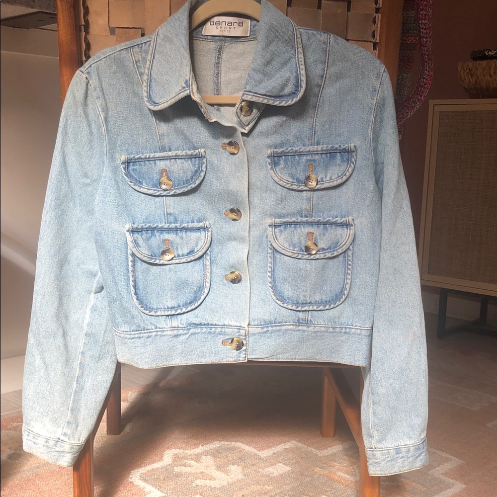 Vintage Cropped Light Wash Denim Jacket Button Up Small